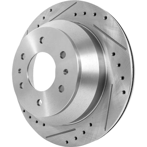 4-Wheel Set Front and Rear Brake Kit With Calipers, Front-Plain Surface/Rear-Cross-drilled and Slotted, 6 Lugs, Front-Ceramic/Rear-Semi-Metallic, Includes (4) Caliper, (4) Disc and (2) Pad Set