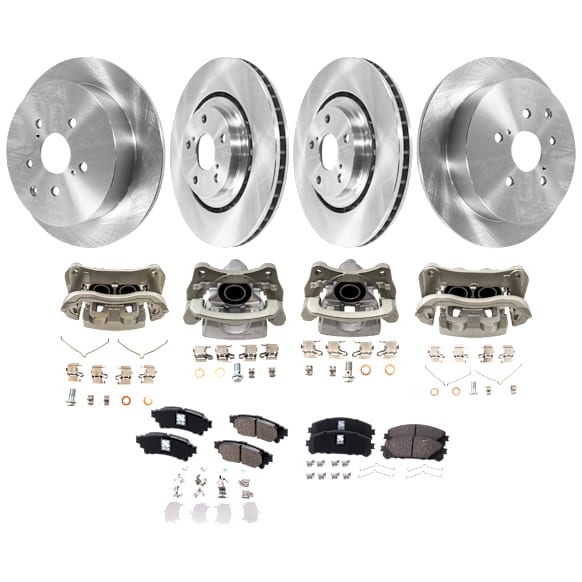 4-Wheel Set Front and Rear Brake Kit With Calipers, Plain Surface, 5 Lugs, Ceramic