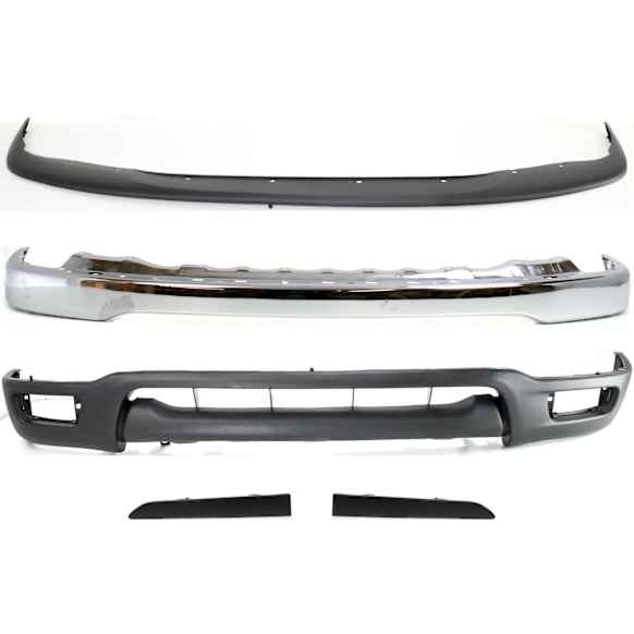 2004 Toyota Tacoma Base - 5-Piece Kit Front Bumper, 4WD, Chrome, Includes (1) Valance, (1) Bumper Filler, (1) Bumper and (2) Headlight Filler