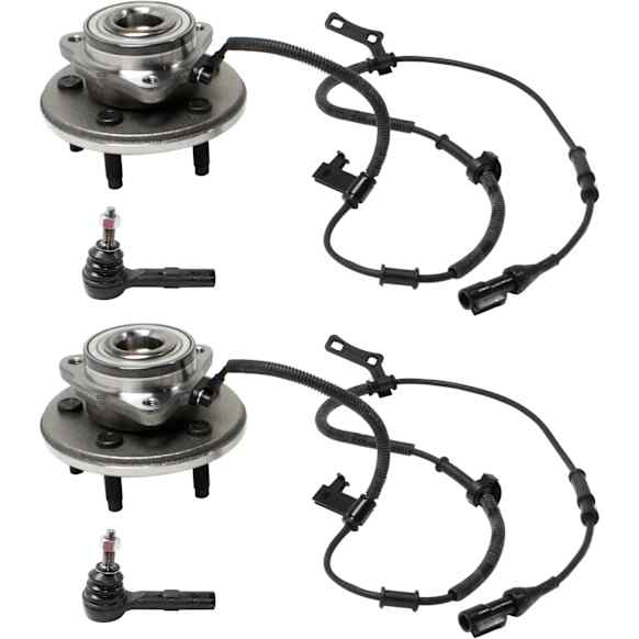 2-Wheel Set Front, Driver and Passenger Side Wheel Hub, 5 Lugs, With Bearing, With Sensor, includes (2) Tie Rod End and (2) Wheel Hub