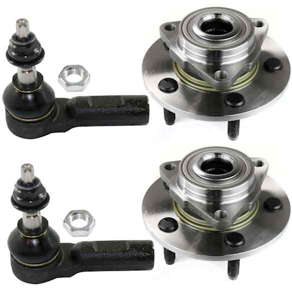 2-Wheel Set Front, Driver and Passenger Side Wheel Hub, 5 Lugs, With Bearing, Includes (2) Tie Rod End and (2) Wheel Hub