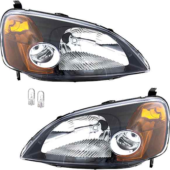 3-Piece Kit Driver and Passenger Side Halogen Headlight, With bulb(s), OE Replacement, Sedan, Includes (1) Headlight and (2) Light Bulb