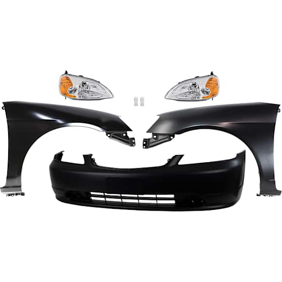 7-Piece Kit Driver and Passenger Side LED Headlight, Coupe, Includes (1) Bumper Cover, (2) Fender, (2) Headlight, and (2) Light Bulb
