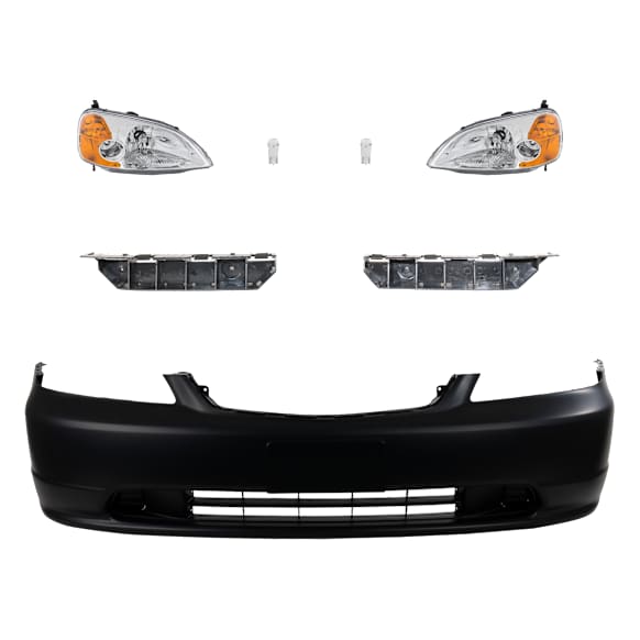 7-Piece Kit Driver and Passenger Side LED Headlight, Includes (1) Bumper Cover, (2) Bumper Bracket, (2) Headlight, and (2) Light Bulb