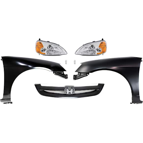 7-Piece Kit Driver and Passenger Side LED Headlight, Includes (2) Fender, (1) Grille Assembly, (2) Headlight, and (2) Light Bulb