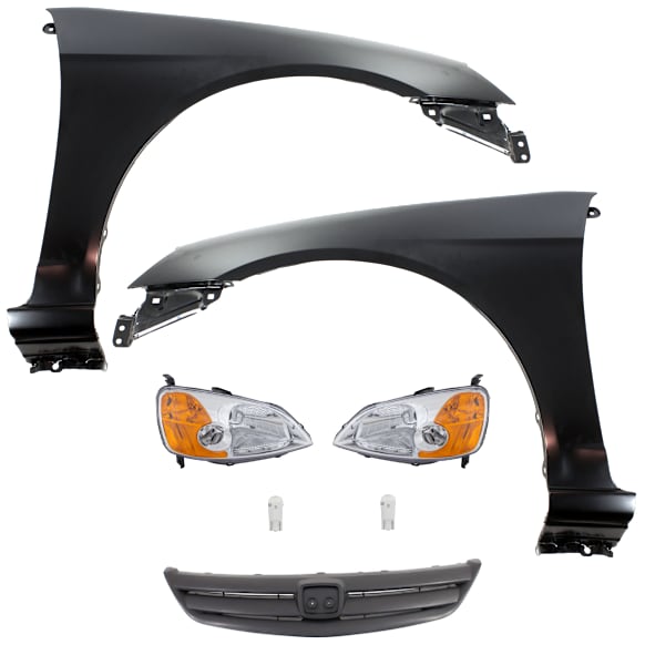 7-Piece Kit Driver and Passenger Side LED Headlight, Includes (2) Fender, (1) Grille Assembly, (2) Headlight, and (2) Light Bulb