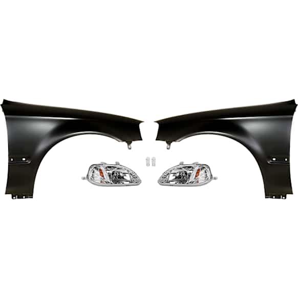 6-Piece Kit Driver and Passenger Side LED Headlight, Includes (2) Fender, (2) Headlight, and (2) Light Bulb