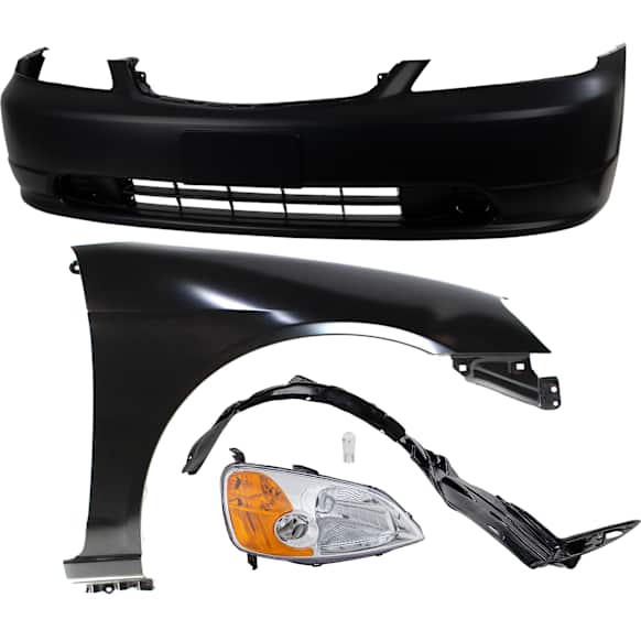 5-Piece Kit Passenger Side LED Headlight, Includes (1) Bumper Cover, (1) Fender, (1) Fender Liner, (1) Headlight, and (1) Light Bulb