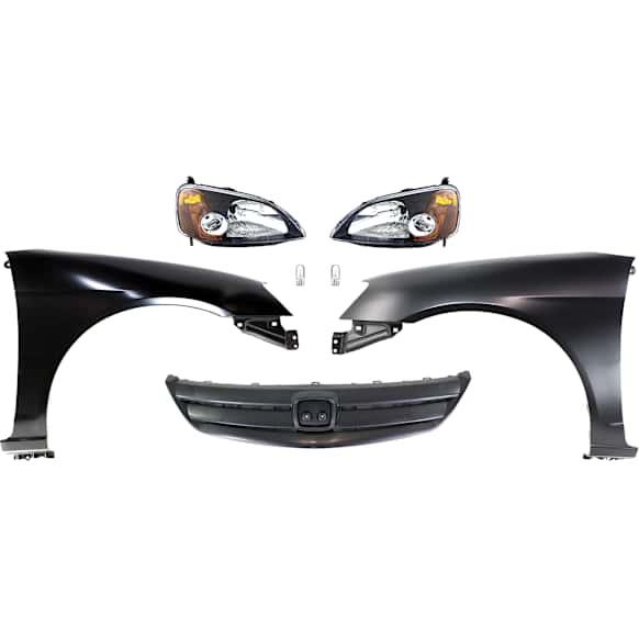 6-Piece Kit Driver and Passenger Side Halogen Headlight, With bulb(s), OE Replacement, Sedan, Includes (2) Fender, (1) Grille Assembly, (1) Headlight and (2) Light Bulb