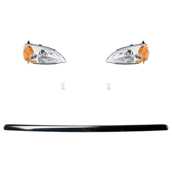 5-Piece Kit Driver and Passenger Side LED Headlight, Coupe, Includes (2) Headlight, (1) Hood Molding, and (2) Light Bulb