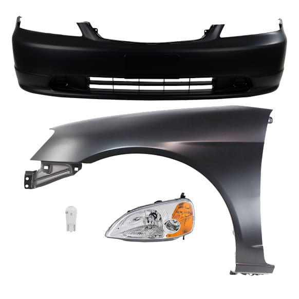 4-Piece Kit Driver Side LED Headlight, Coupe, Includes (1) Bumper Cover, (1) Fender, (1) Headlight, and (1) Light Bulb