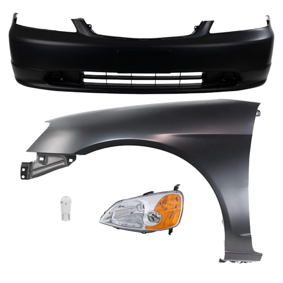 4-Piece Kit Driver Side LED Headlight, Includes (1) Bumper Cover, (1) Fender, (1) Headlight, and (1) Light Bulb