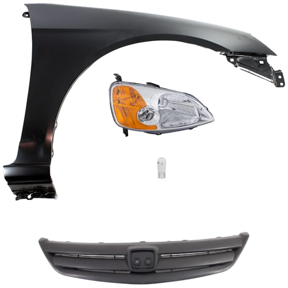 4-Piece Kit Passenger Side LED Headlight, Includes (1) Fender, (1) Grille Assembly, (1) Headlight, and (1) Light Bulb