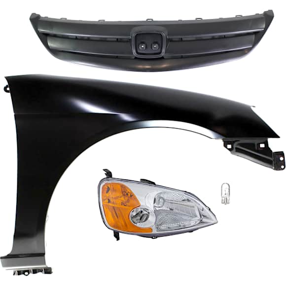 4-Piece Kit Passenger Side Halogen Headlight, Includes (1) Fender, (1) Grille Assembly, (1) Headlight, and (1) Light Bulb
