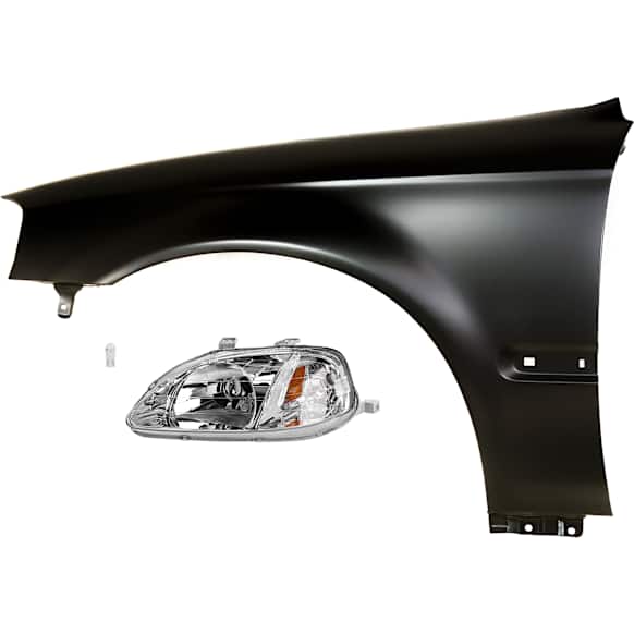 2000 Honda Civic - 3-Piece Kit Driver Side LED Headlight, With bulb(s), OE Replacement, Coupe,  Includes (1) Fender, (1) Headlight, and (1) Light Bulb