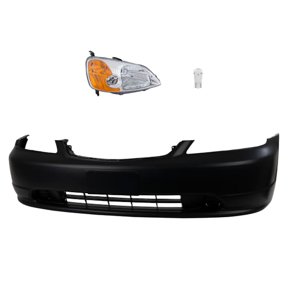 3-Piece Kit Passenger Side LED Headlight, Includes (1) Bumper Cover, (1) Headlight, and (1) Light Bulb