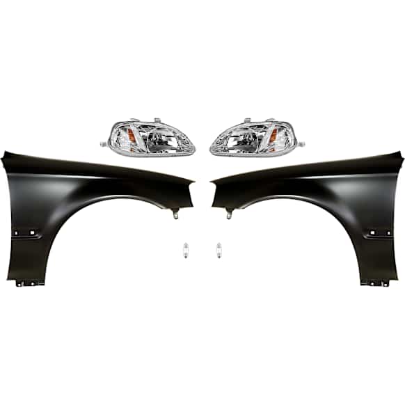 6-Piece Kit Driver and Passenger Side Halogen Headlight, Includes (2) Fender, (2) Headlight, and (2) Light Bulb