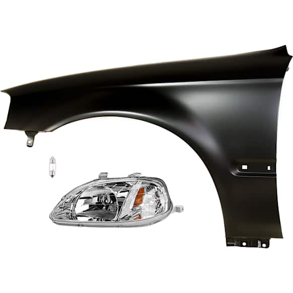 3-Piece Kit Driver Side Halogen Headlight, Includes (1) Fender, (1) Headlight, and (1) Light Bulb
