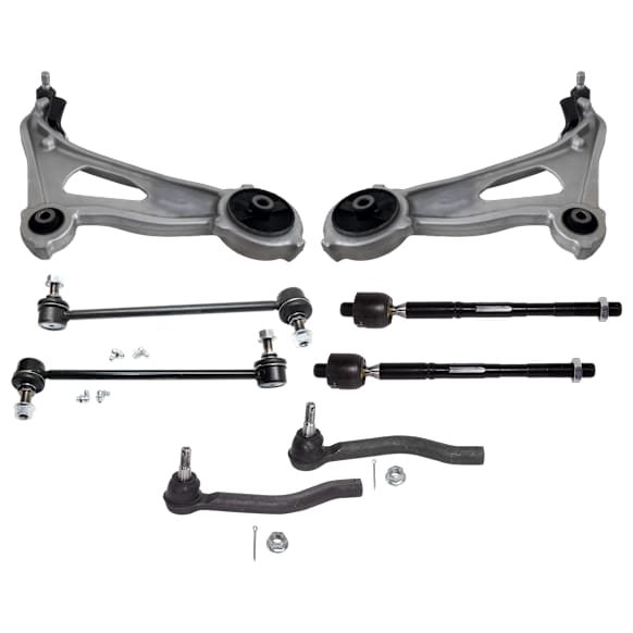 8-Piece Kit Front, Driver and Passenger Side Control Arm, Includes (2) Control Arm, (2) Sway Bar Link, and (4) Tie Rod End
