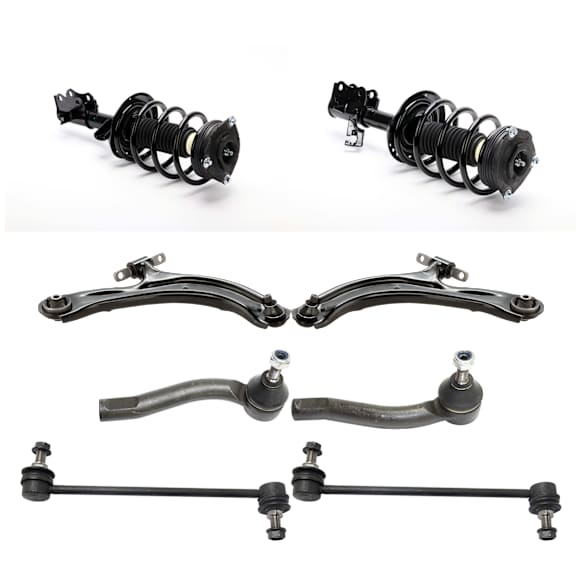 8-Piece Kit Front, Driver and Passenger Side Shock Absorber and Strut Assembly, Includes (2) Control Arm, (2) Loaded Strut, (2) Sway Bar Link, and (2) Tie Rod End