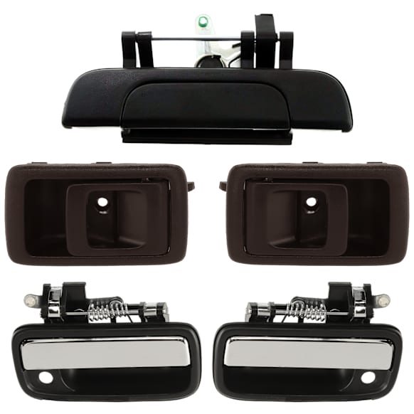 2001 Toyota Tacoma Pre Runner - 5-Piece Kit Front, Driver and Passenger Side Chrome Lever with Black Bezel Exterior Door Handle, With Key Hole, 4-Door, Crew Cab Pickup,  Includes (2) Exterior Door Handle, (2) Interior Door Handle, and (1) Tailgate Handle