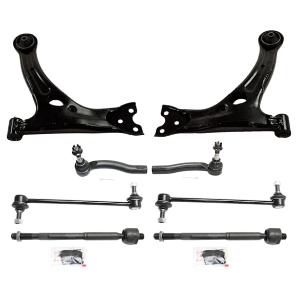 8-Piece Kit Front, Driver and Passenger Side, Lower Control Arm, Includes (2) Control Arm, (2) Sway Bar Link, and (4) Tie Rod End