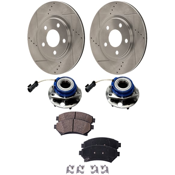 2-Wheel Set Front Brake Disc and Pad Kit, Includes (2) Brake Disc, (1) Brake Pad Set, and (2) Wheel Hub