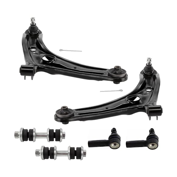 6-Piece Kit Front, Driver and Passenger Side, Lower Control Arm, Includes (2) Control Arm, (2) Sway Bar Link, and (2) Tie Rod End