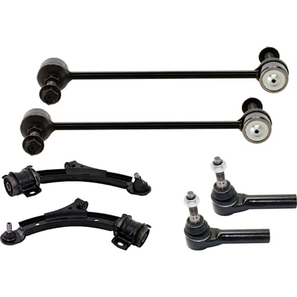 6-Piece Kit Front, Driver and Passenger Side, Lower Control Arm, Includes (2) Control Arm, (2) Sway Bar Link, and (2) Tie Rod End