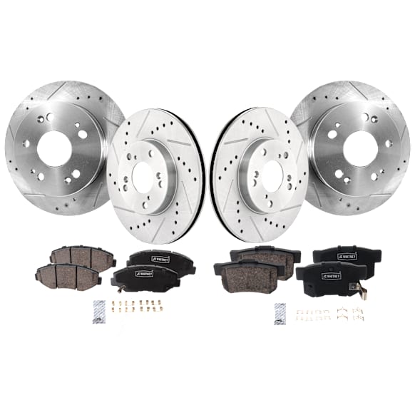 4-Wheel Set Front and Rear Brake Disc and Pad Kit, Cross-drilled and Slotted Front-281.94 mm/Rear-259.59 mm, Includes (2) Brake Pad Set and (4) Brake Disc