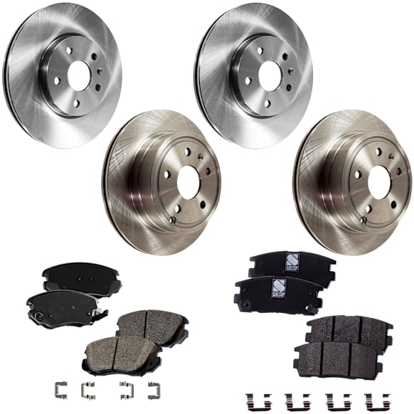 4-Wheel Set Front and Rear Brake Disc and Pad Kit, Plain Surface 5 Lugs Front-321.06 mm/Rear-303.02 mm, Includes (4) Brake Disc and (2) Brake Pad Set