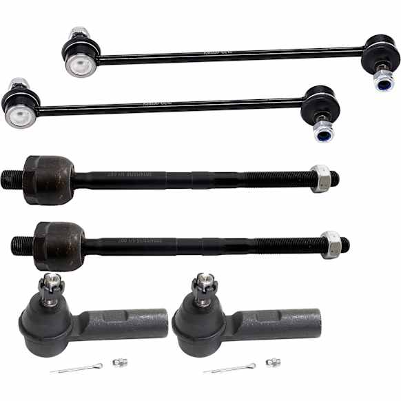 6-Piece Kit Front, Driver and Passenger Side, Inner and Outer Tie Rod End, Includes (2) Sway Bar Link and (4) Tie Rod End