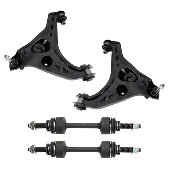 4-Piece Kit Front, Driver and Passenger Side, Lower Control Arm, Includes (2) Control Arm and (2) Sway Bar Link