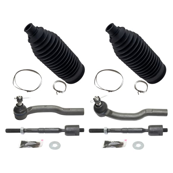 6-Piece Kit Front, Driver and Passenger Side, Inner and Outer Tie Rod End, Includes (2) Steering Rack Boot and (4) Tie Rod End