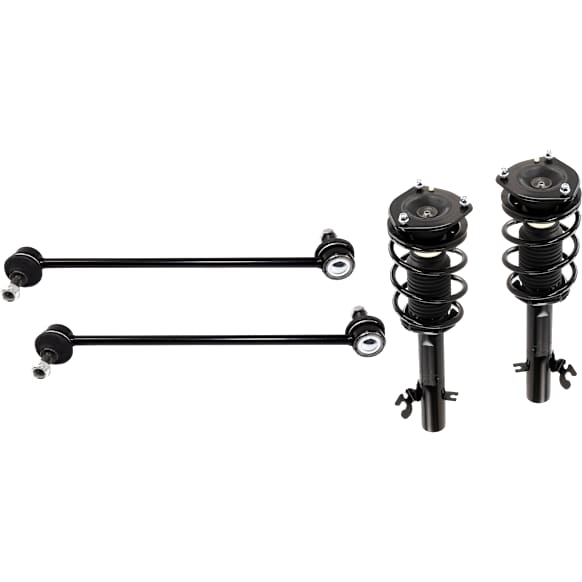 4-Piece Kit Front, Driver and Passenger Side Fully Loaded Strut, Includes (2) Shock Absorber and Strut Assembly and (2) Sway Bar Link