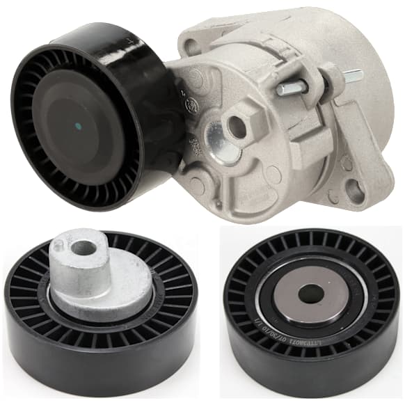 1997-2000 BMW 528i - 3-Piece Kit Accessory Belt Tensioner, Includes (1) Accessory Belt Idler Pulley, (1) Accessory Belt Tension Pulley, and (1) Accessory Belt Tensioner