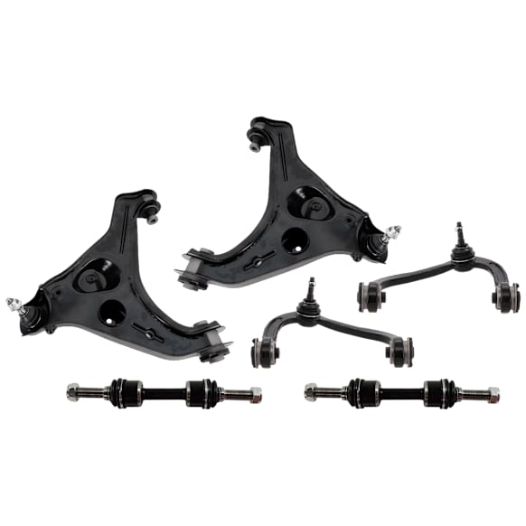 6-Piece Kit Front, Driver and Passenger Side, Upper and Lower Control Arm, Includes (4) Control Arm and (2) Sway Bar Link