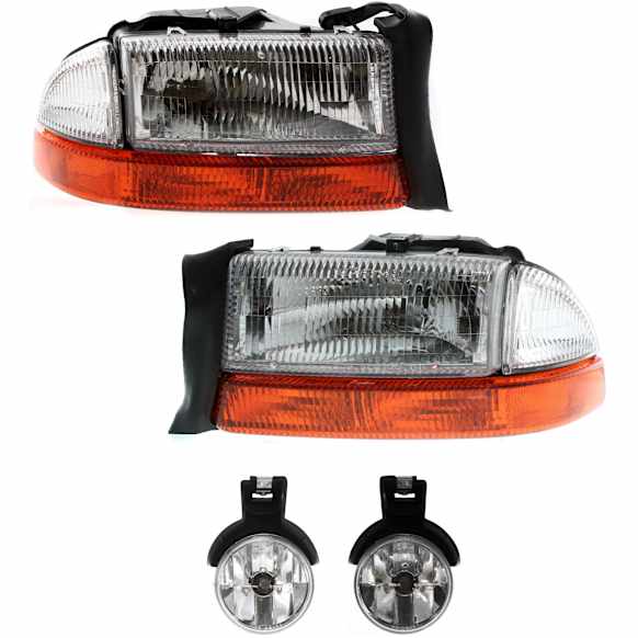 1998 Dodge Durango - 4-Piece Kit Driver and Passenger Side Halogen Headlight, With bulb(s), OE Replacement, Includes (2) Headlight and (2) Fog Light