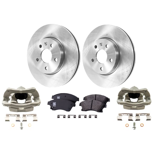 2-Wheel Set Front Brake Kit With Calipers, Plain Surface 276 mm Organic FWD, Includes (2) Brake Caliper, (2) Brake Disc and (1) Brake Pad Set