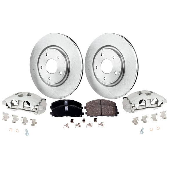 2-Wheel Set Front Brake Kit With Calipers, Plain Surface 329.95 mm Ceramic FWD, Includes (2) Brake Caliper, (2) Brake Disc and (1) Brake Pad Set