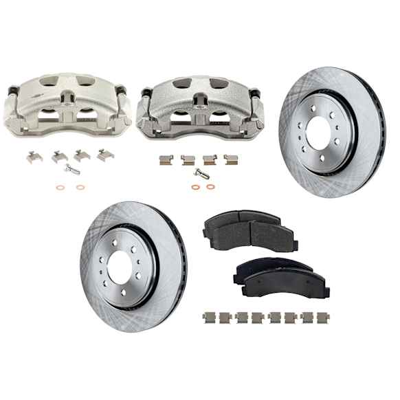 2-Wheel Set Front Brake Kit With Calipers, Plain Surface 350.01 mm Semi-metallic, Includes (2) Brake Caliper, (2) Brake Disc and (1) Brake Pad Set