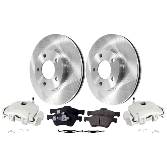 2-Wheel Set Front Brake Kit With Calipers, Plain Surface 277.88 mm Ceramic 4WD, Includes (2) Brake Caliper, (1) Brake Pad Set and (2) Brake Disc
