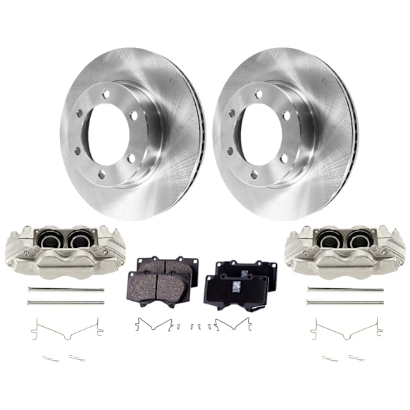 2-Wheel Set Front Brake Kit With Calipers, Plain Surface 318.77 mm Ceramic, Includes (2) Brake Caliper, (2) Brake Disc and (1) Brake Pad Set
