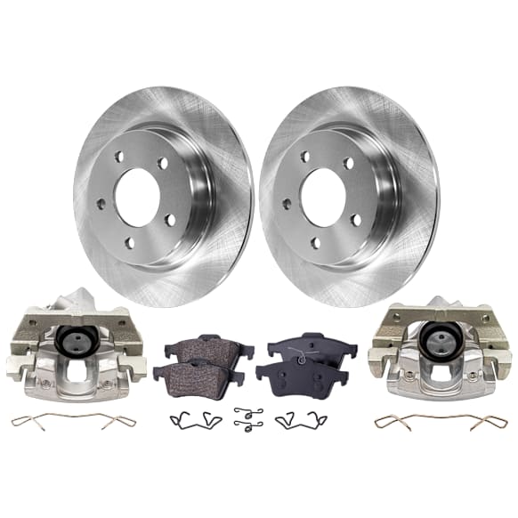 2-Wheel Set Rear Brake Kit With Calipers, Plain Surface 279.91 mm Organic FWD, Includes (2) Caliper, (2) Disc, and (1) Pad Set