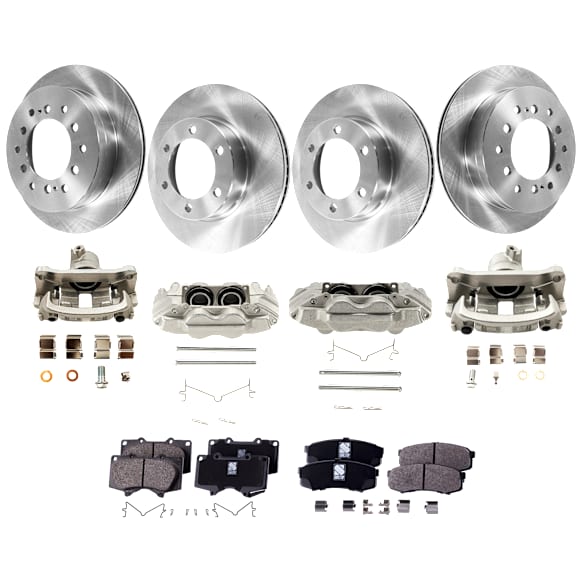 4-Wheel Set Front and Rear Brake Kit With Calipers, Plain Surface Front-318.77 mm/Rear-311.91 mm Ceramic, Includes (4) Brake Caliper, (4) Brake Disc and (2) Brake Pad Set