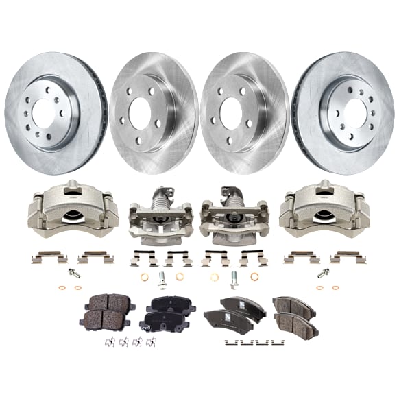 4-Wheel Set Front and Rear Brake Kit With Calipers, Plain Surface Front-296.93 mm/Rear-270 mm Ceramic FWD, Includes (4) Brake Caliper, (4) Brake Disc and (2) Brake Pad Set