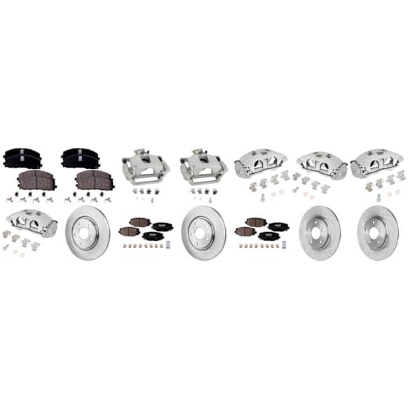4-Wheel Set Front and Rear Brake Kit With Calipers, Plain Surface Front-329.95 mm/Rear-327.91 mm Ceramic FWD, Includes (4) Caliper, (4) Disc, and (2) Pad Set