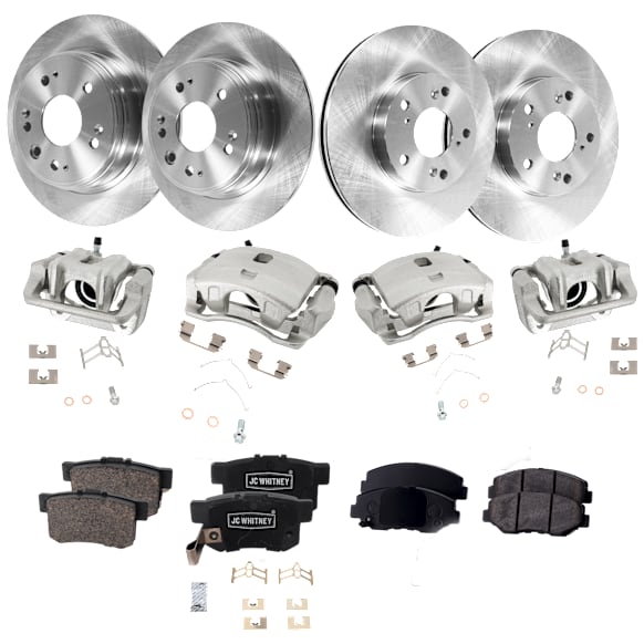 4-Wheel Set Front and Rear Brake Kit With Calipers, Plain Surface Front-281.94 mm/Rear-281.69 mm Ceramic, Includes (4) Caliper, (4) Disc, and (2) Pad Set