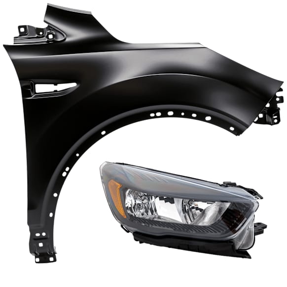 2-Piece Kit Passenger Side Halogen Headlight, With bulb(s), includes Fender, CAPA Certified