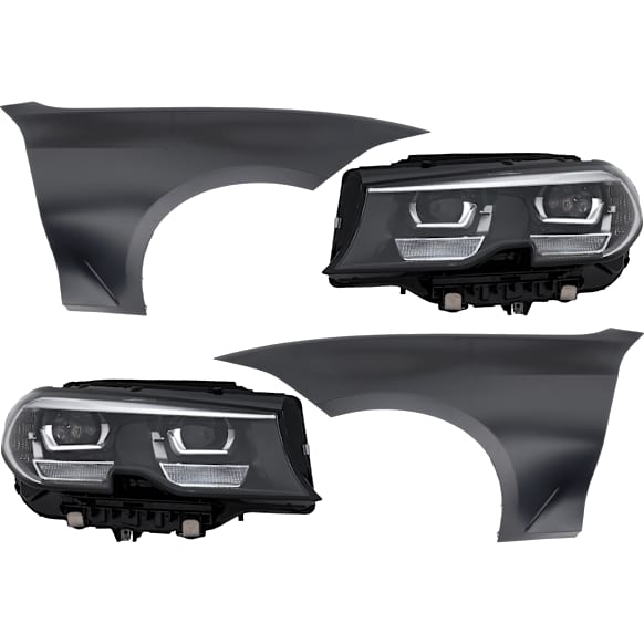 4-Piece Kit Driver Side and Passenger Side LED Headlight, With bulb(s), includes Fender